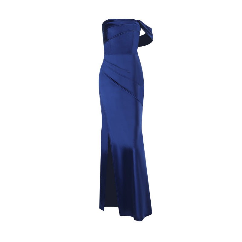 Satin Bridesmaid Dresses For Women Long With Slit Off Shoulder Mermaid Prom Dresses Corset Formal Gown - Country Nurse