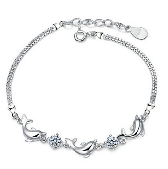 Trendy Women 925 Silver Bracelets Accessories Top Quality Crystal Dolphin Lady Jewelry Fashion Girl Christmas Birthday Jewelry - Country Nurse