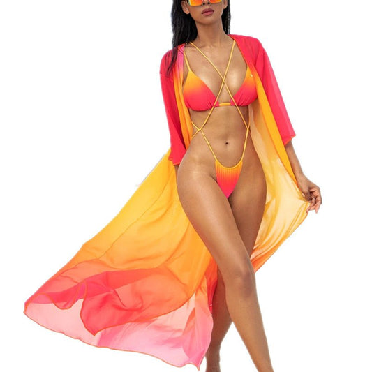 Bikini Tie Rope Gradient Color Bikini Swimsuit Female Split Swimwear - Country Nurse