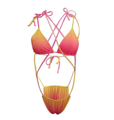 Bikini Tie Rope Gradient Color Bikini Swimsuit Female Split Swimwear - Country Nurse