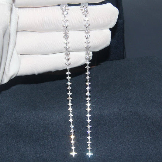 Euramerican brand S925 pure silver ear nail lady''s long tassels Star Earrings temperament crystal accessories to prevent allergic tide - Country Nurse