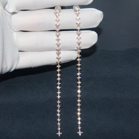 Euramerican brand S925 pure silver ear nail lady''s long tassels Star Earrings temperament crystal accessories to prevent allergic tide - Country Nurse