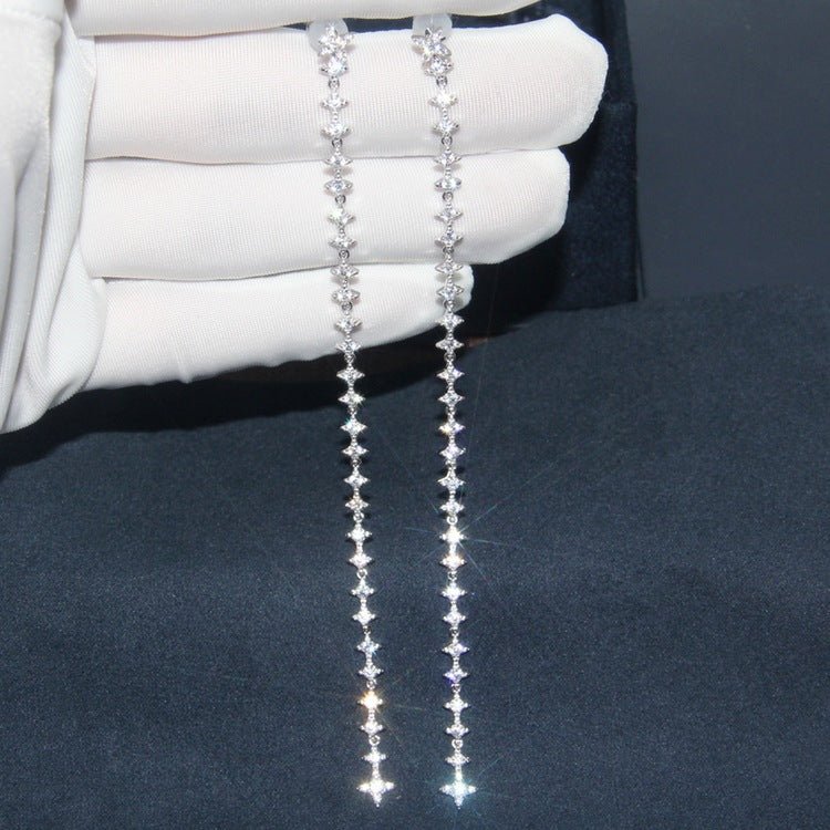 Euramerican brand S925 pure silver ear nail lady''s long tassels Star Earrings temperament crystal accessories to prevent allergic tide - Country Nurse