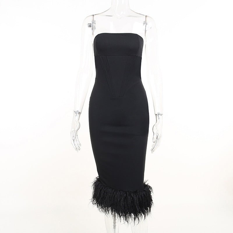 European And American Feather Tight Sexy Tube Top Dress Women - Country Nurse