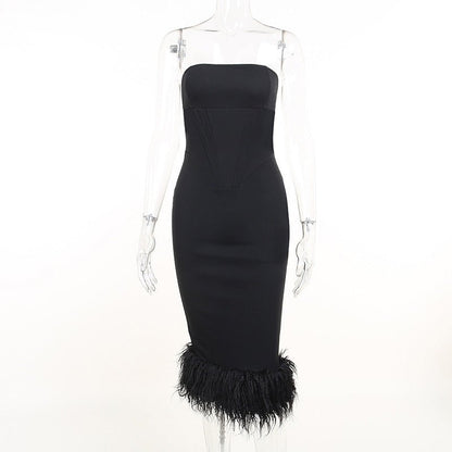 European And American Feather Tight Sexy Tube Top Dress Women - Country Nurse