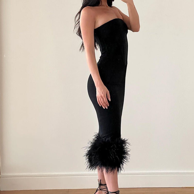 European And American Feather Tight Sexy Tube Top Dress Women - Country Nurse