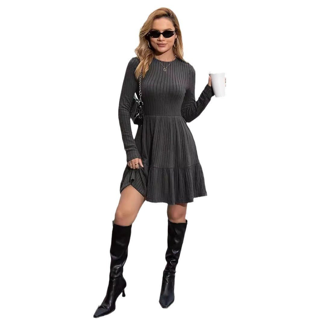 European And American Striped Round Neck Knitted Dress Sweater Women - Country Nurse