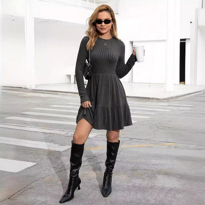 European And American Striped Round Neck Knitted Dress Sweater Women - Country Nurse