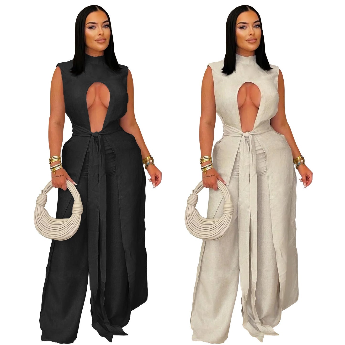 Fashion Women's Wear Sexy Solid Color Lace - up Sleeveless Trousers Suit - Country Nurse