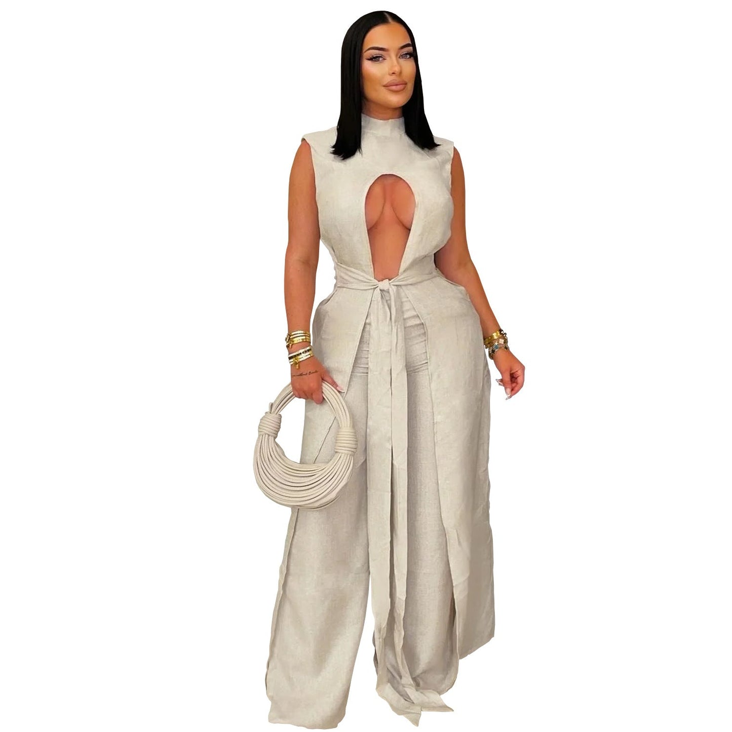 Fashion Women's Wear Sexy Solid Color Lace - up Sleeveless Trousers Suit - Country Nurse