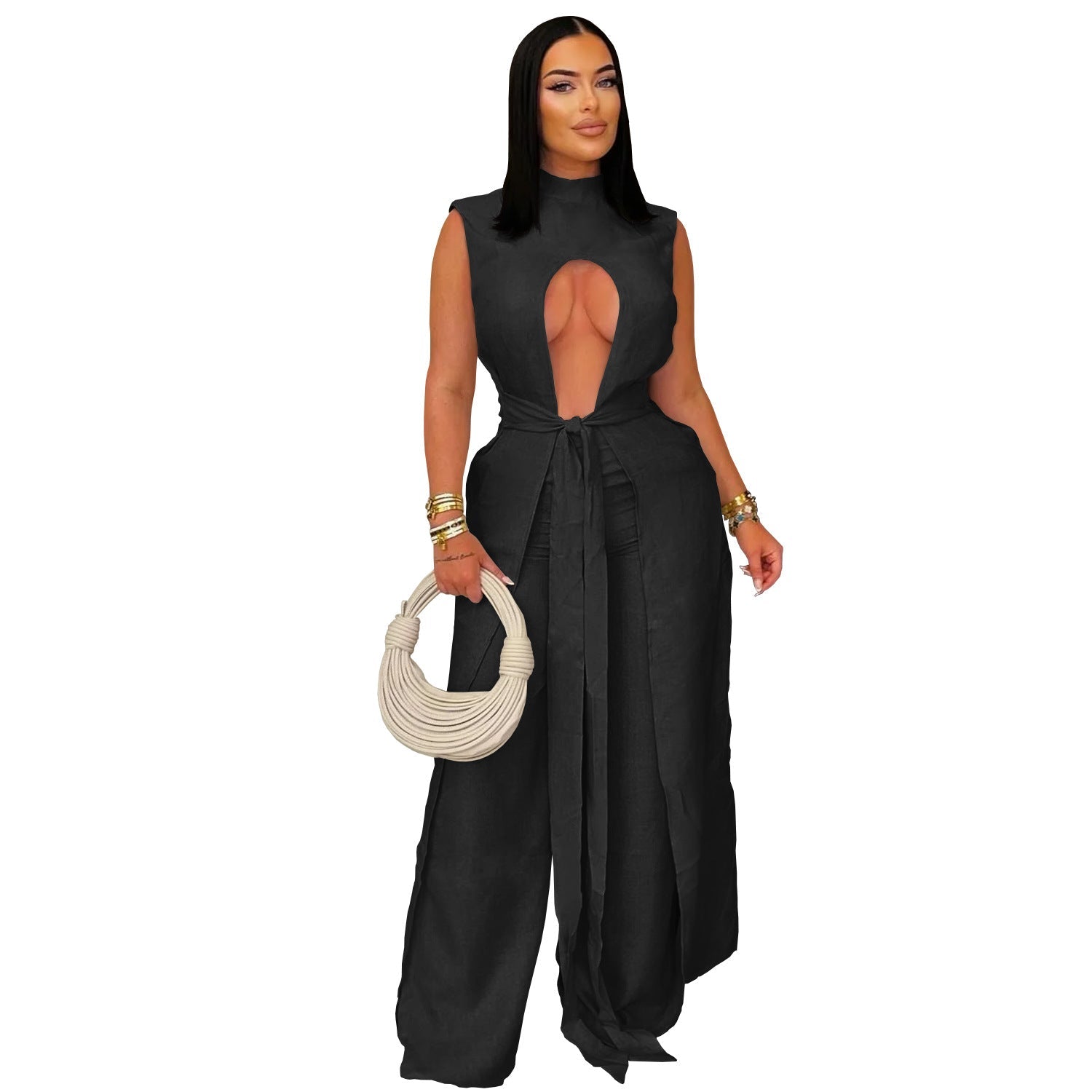 Fashion Women's Wear Sexy Solid Color Lace - up Sleeveless Trousers Suit - Country Nurse