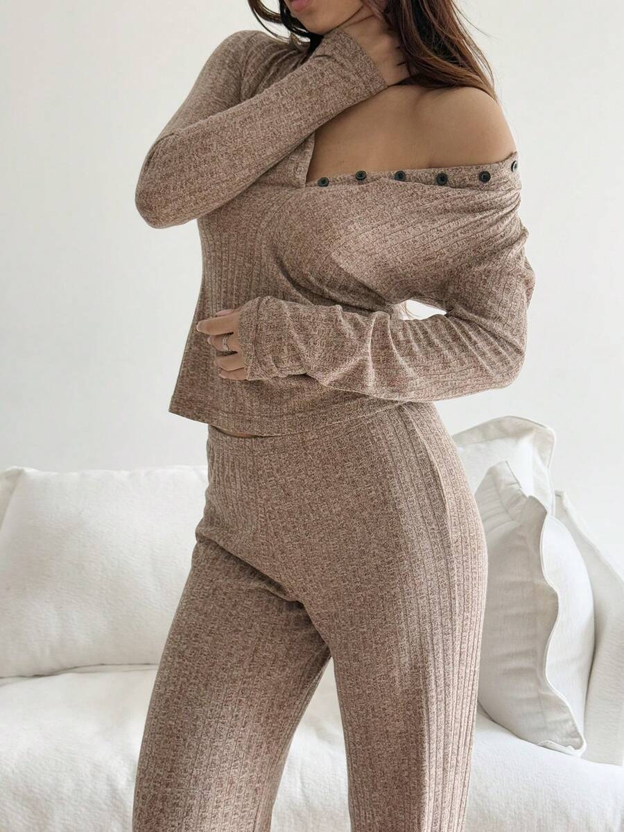 Knitted Ribbed T-shirt And Pants For Women - Country Nurse