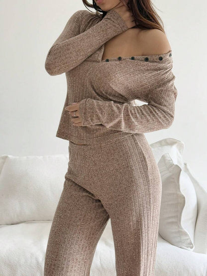 Knitted Ribbed T-shirt And Pants For Women - Country Nurse