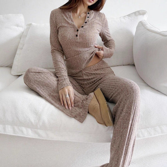 Knitted Ribbed T-shirt And Pants For Women - Country Nurse