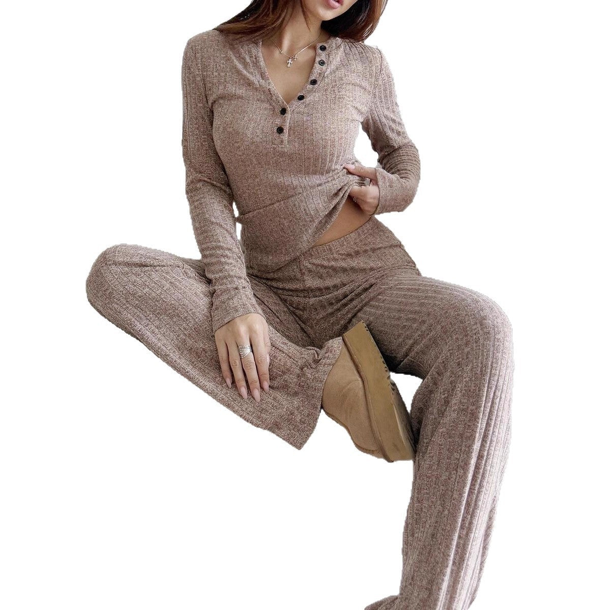 Knitted Ribbed T-shirt And Pants For Women - Country Nurse