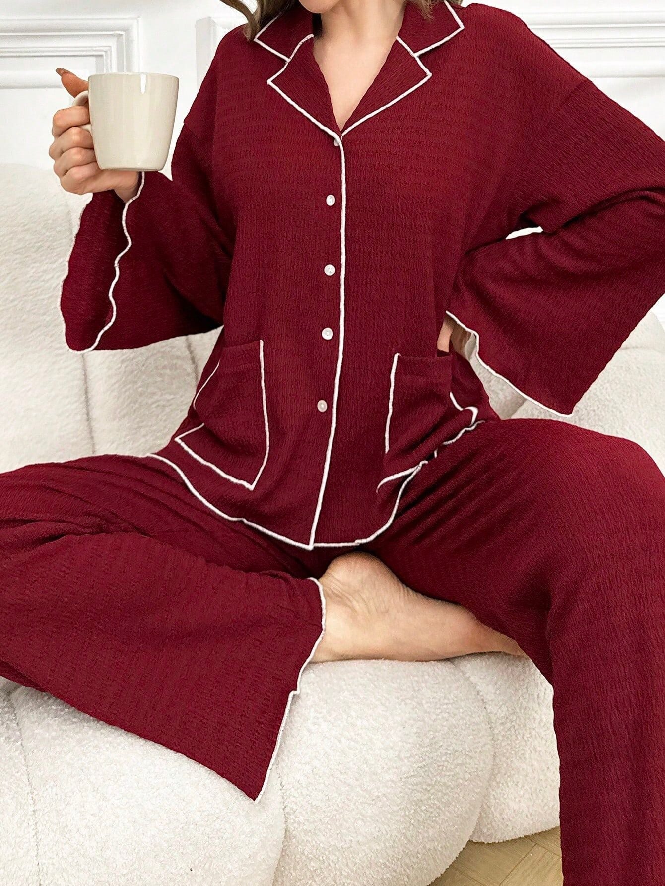 Lapel - collar Button - up Pajama Set For Women - Country Nurse