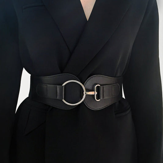 New Autumn Winter PU Elastic Belt For Women Simple Matching Coffee Color Black Decorative Waist Cover Coat Fashion Elegant Accessories - Country Nurse