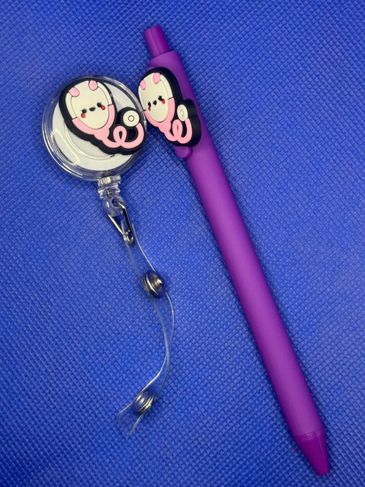 Retractable ID Badge Holder and Gel Pen Set - Country Nurse