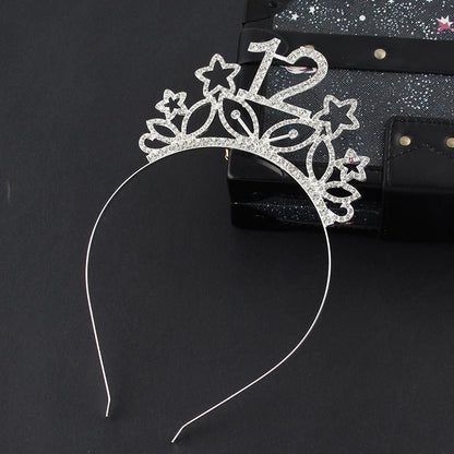 Rhinestone headband for women featuring a stylish crown design with stars and the number 12 for special celebrations.