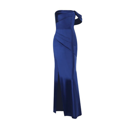 Satin Bridesmaid Dresses For Women Long With Slit Off Shoulder Mermaid Prom Dresses Corset Formal Gown - Country Nurse