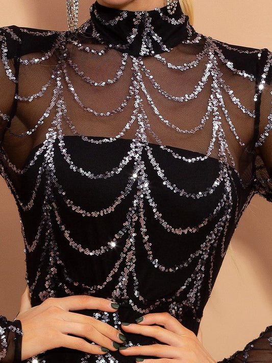 Sequins Women Maxi Dresses Long Sleeve Female Party Dresses - Country Nurse