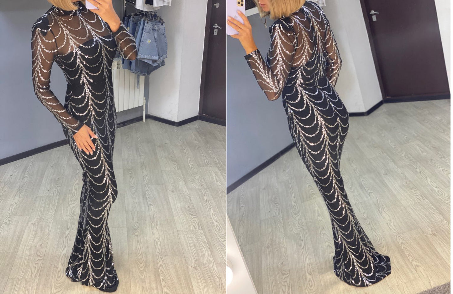 Sequins Women Maxi Dresses Long Sleeve Female Party Dresses - Country Nurse