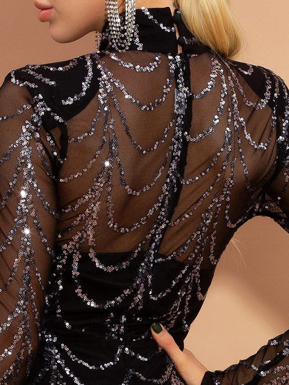 Sequins Women Maxi Dresses Long Sleeve Female Party Dresses - Country Nurse