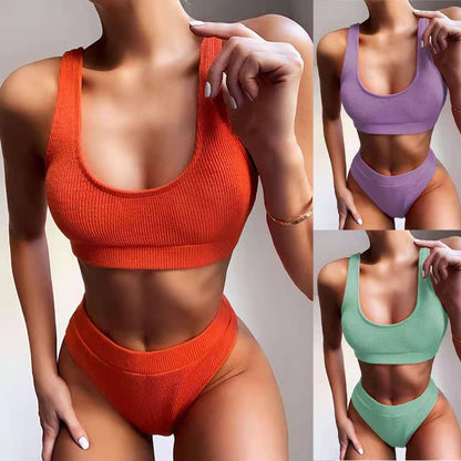 Sexy Knitting Bikini Female Swimsuit High Waist Swimwear Women Solid Bikini Set Two Pieces Swimsuit Bathing Suit Beachwear - Country Nurse