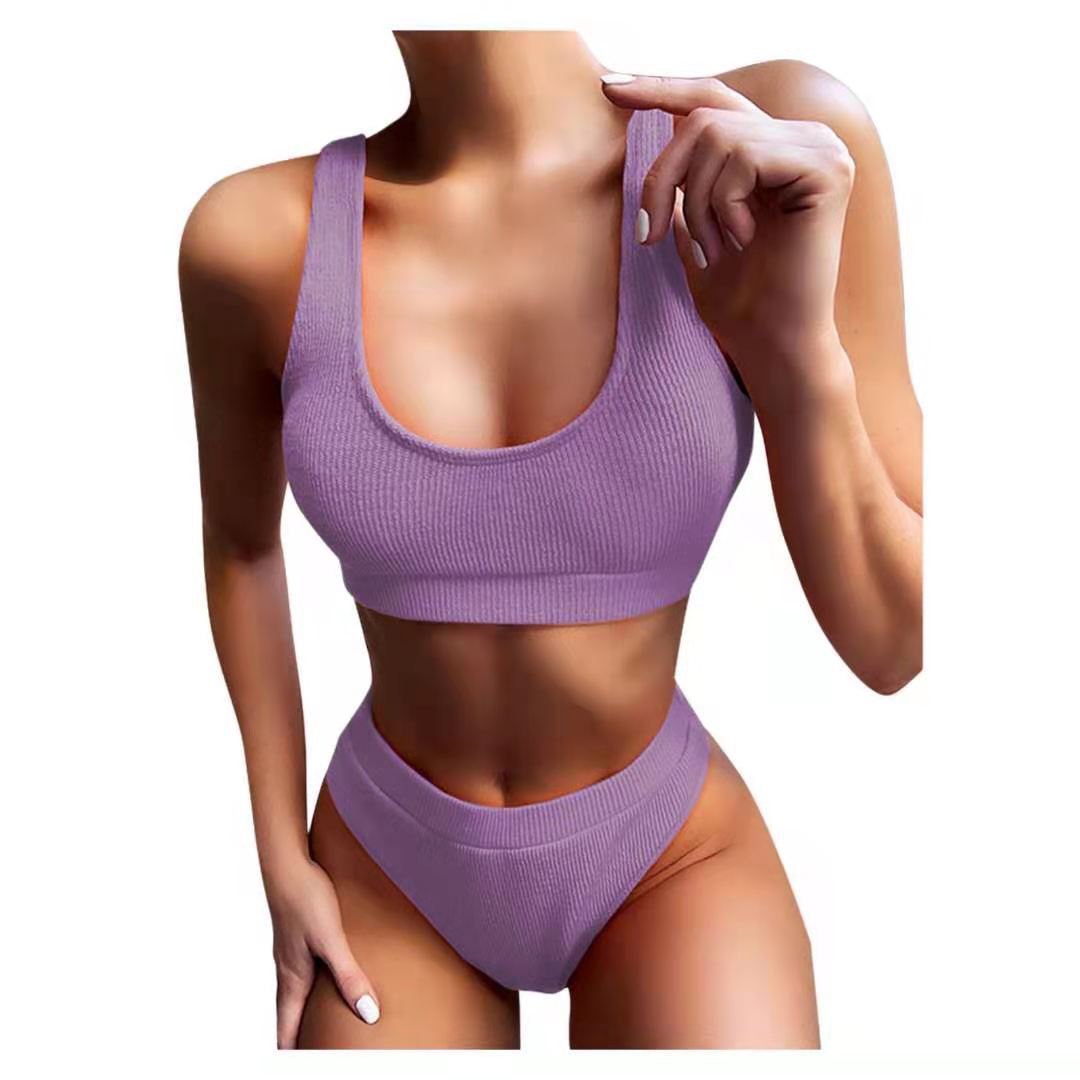 Sexy Knitting Bikini Female Swimsuit High Waist Swimwear Women Solid Bikini Set Two Pieces Swimsuit Bathing Suit Beachwear - Country Nurse