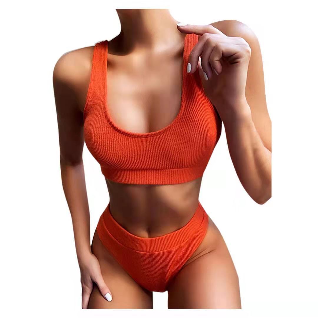 Sexy Knitting Bikini Female Swimsuit High Waist Swimwear Women Solid Bikini Set Two Pieces Swimsuit Bathing Suit Beachwear - Country Nurse