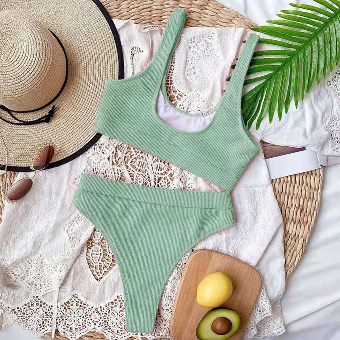 Sexy Knitting Bikini Female Swimsuit High Waist Swimwear Women Solid Bikini Set Two Pieces Swimsuit Bathing Suit Beachwear - Country Nurse