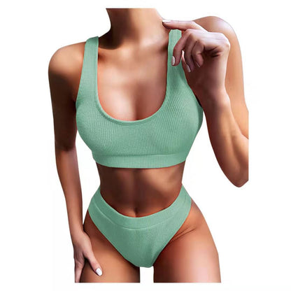 Sexy Knitting Bikini Female Swimsuit High Waist Swimwear Women Solid Bikini Set Two Pieces Swimsuit Bathing Suit Beachwear - Country Nurse