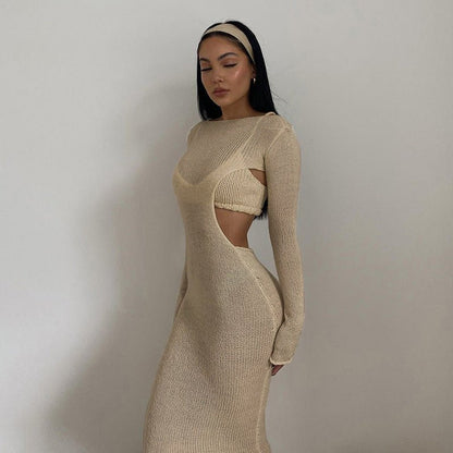 Small Vest Round Neck Long Sleeve Dress Two - piece Women - Country Nurse