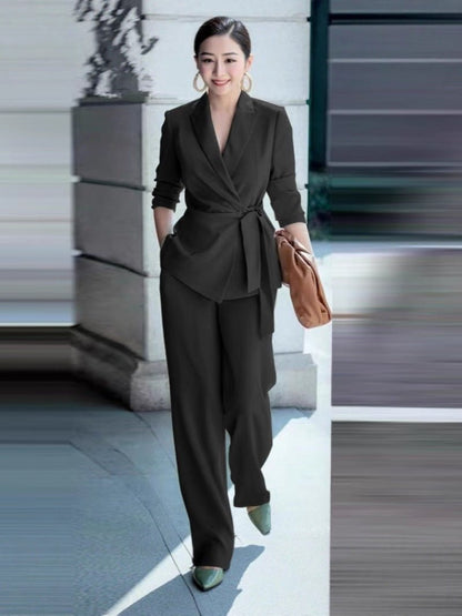 Solid Color Elegant Belted Suit For Women - Country Nurse