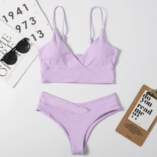 Split Solid Color Lady Sexy High Waist Triangle Bikini Multicolor Swimsuit Swimwear Bikini - Country Nurse