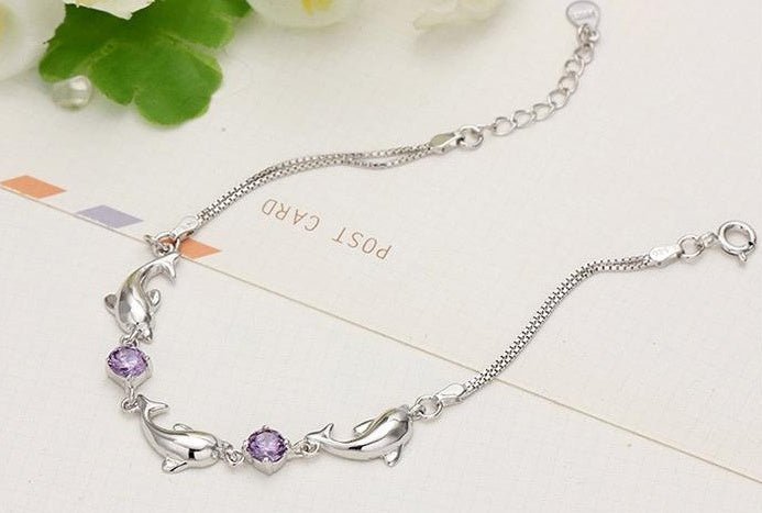 Trendy Women 925 Silver Bracelets Accessories Top Quality Crystal Dolphin Lady Jewelry Fashion Girl Christmas Birthday Jewelry - Country Nurse