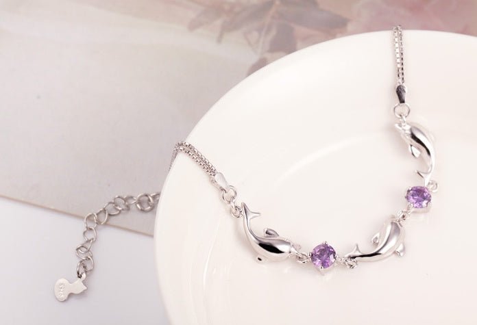 Trendy Women 925 Silver Bracelets Accessories Top Quality Crystal Dolphin Lady Jewelry Fashion Girl Christmas Birthday Jewelry - Country Nurse
