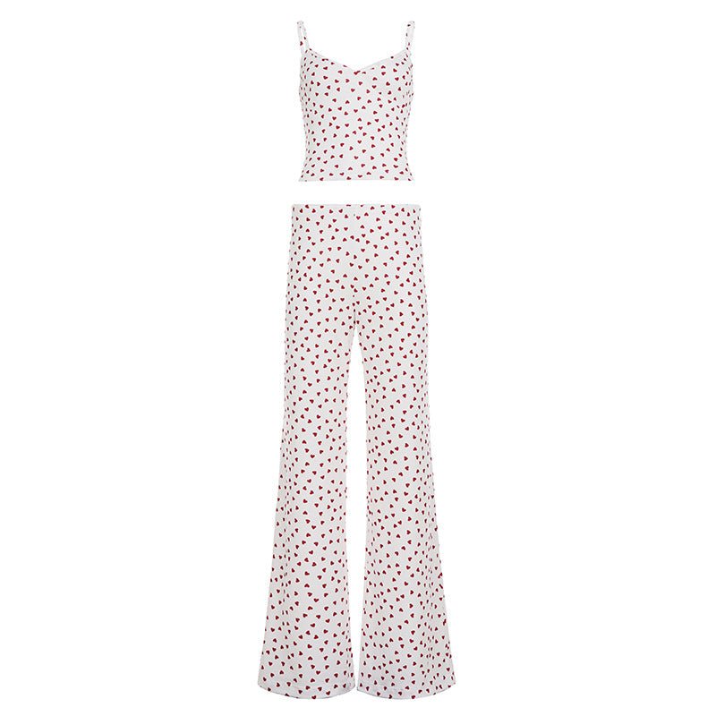 V - neck Camisole And Low - rise Loose Straight - leg Pants For Loungewear - Country Nurse