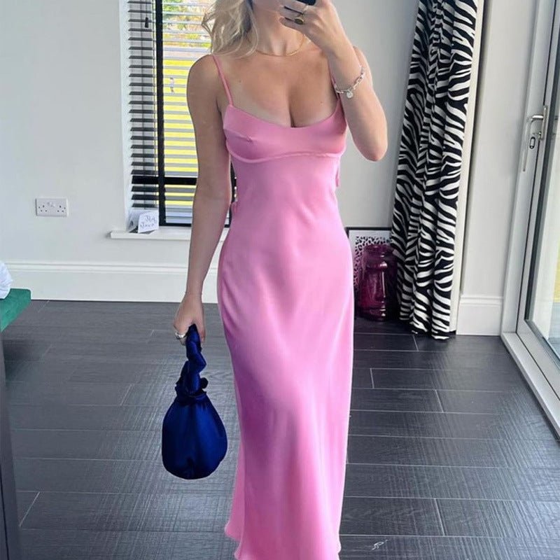 Women Camis Satin Long Dresses Elegant Sleeveless Slip Holiday Party Dresses Sexy Casual Backless Summer Dresses - Country Nurse