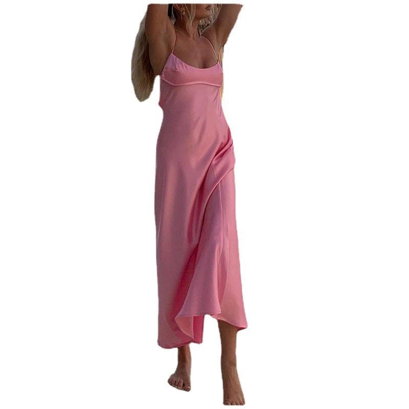 Women Camis Satin Long Dresses Elegant Sleeveless Slip Holiday Party Dresses Sexy Casual Backless Summer Dresses - Country Nurse