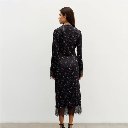 Women's Fashionable Printed Long - Sleeve Lace - Patchwork Skirt Set - Country Nurse