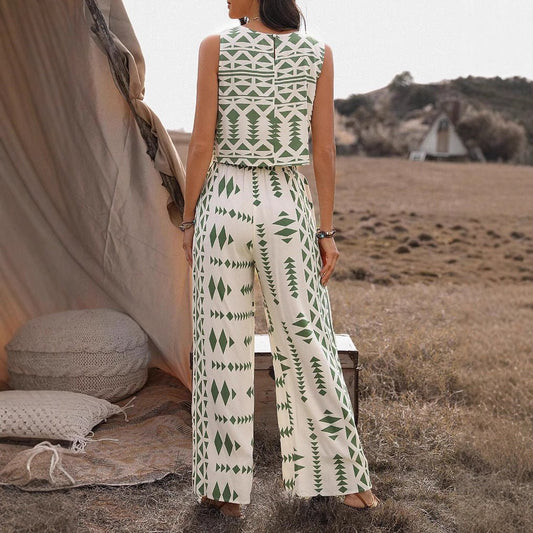 Women's Sleeveless Printed Pants Fashionable Two - Piece Set - Country Nurse