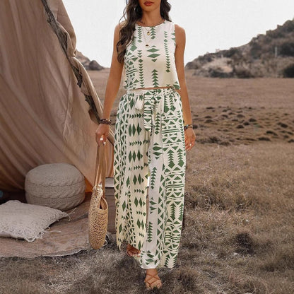 Women's Sleeveless Printed Pants Fashionable Two - Piece Set - Country Nurse